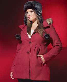 American Rag Plus Size Removable Faux Fur Hood Babydoll Coat 