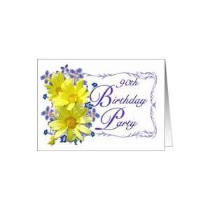  90th Birthday Party Invitations, Yellow Daisy Bouquet Card 