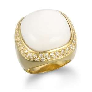  BOLD FAUX WHITE AGATE CABOCHON RING CHELINE Jewelry