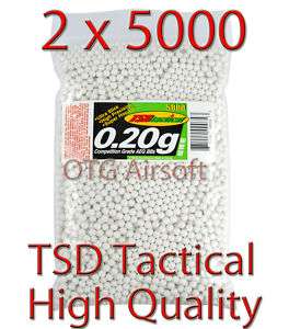   TSD 6mm Seamless .20g Airsoft BBs WHITE 10k 5000 x2 bag ammo pellets
