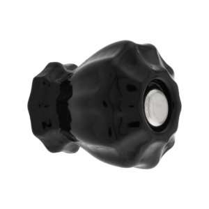 Small Fluted Black Glass Cabinet Knob With Nickel Bolt 