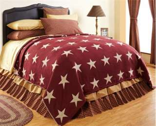 Burgundy Tan Star Queen Woven Coverlet Primitive Country Bedding ~NEW 
