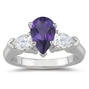   Cts Diamond & 0.62 Cts Amethyst Three Stone Ring in 18K White Gold 9.0