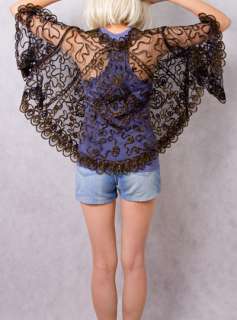   Black gauze Crochet cutout Lace Sheer swallow Angel Golden tent Jacket