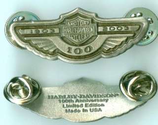 HARLEY DAVIDSON® 100TH ANNIVERSARY H D WING LAPEL PIN  