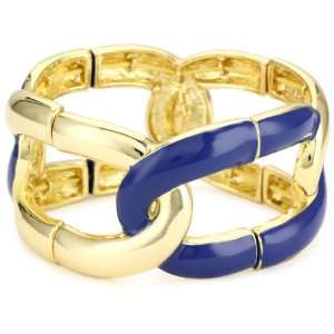 Anne Klein Gold Tone Blue Wide Stretch Bracelet
