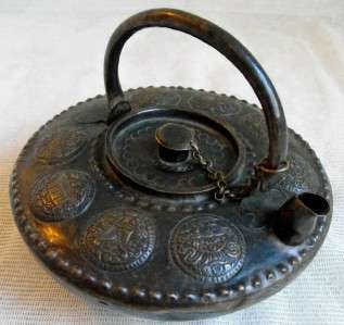 Hand Beaten Copper Emboss Tibetan Antique Kettle Teapot Pot  