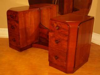 Antique Art Deco Burl Mahogany Vanity Dresser Desk Writing Table 