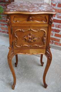 Antique French Louis XV Carved Walnut NIGHTSTAND End Lamp TABLE w 