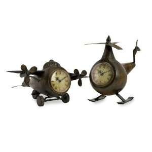   Style Airplane and Helicopter Sculptural Table Mantle Clock   Set of 2