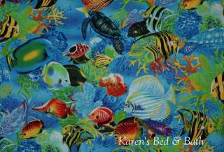 Tropical Aquarium Fish Turtle Ocean Handcrafted Custom Sewn Curtains 