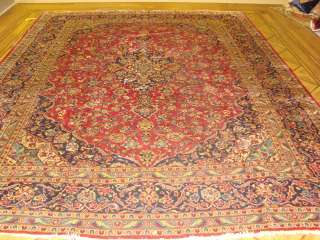   Red Navy Blue Old Semi Antique Hand Made Persian Tabriz Oriental Rug