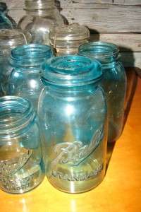 VTG LOT OF 17 ~CANNING JARS BALL/ATLAS/ SOME BLUE/CLEAR  