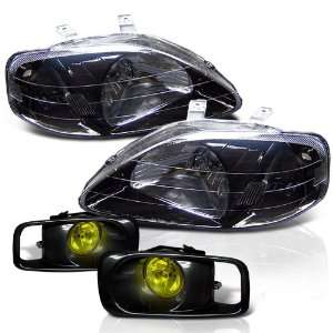   99 00 Honda Civic Black Headlights + JDM YEL FOG Lights Automotive