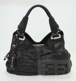 Makowsky Black Pebbled Leather & Silver Hardware Handbag  