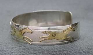 Navajo Sterling Silver & Gold Horse Cuff Bracelet NEW   