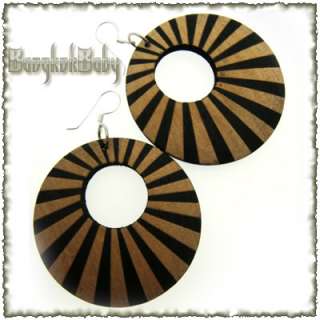 WOOD EARRINGS Rising Sun Pattern 92.5 Sterling Silver  