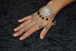   Black bead coin chain slave bracelet ring belly tribal dance  