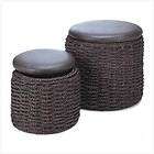 NESTED STORAGE OTTOMAN SET Woven Grass Foot Stools NEW