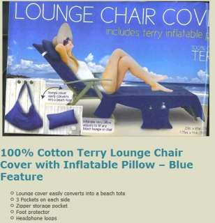 CHAISE LOUNGE CHAIR COVERS W/ TERRY CLOTH INFLATABLE PILLOW 