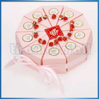   Pink Ribbon Cake Slice Boxes Baby Shower w/ Cute Flower #03385  