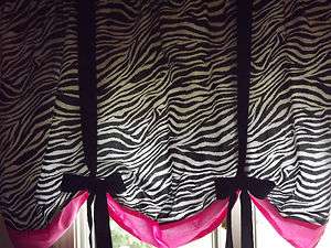 Zebra Black White Stripes With Hot Pink Trim Window Curtain Valance(42 