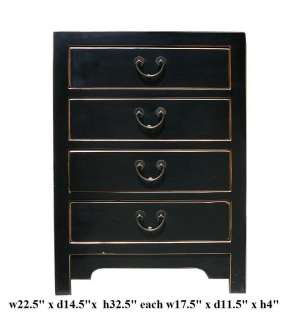 Chinese Black Lacquer 4 Drawers Dresser Chest ss609  