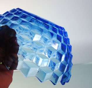 Early Fostoria Glass   American Cube pattern Bowl bright Saphire Blue 