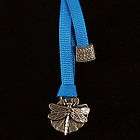 DRAGONFLY Oberon Design PEWTER BOOKMARK pendant on blue ribbon made in 