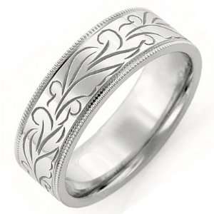  7.0 Millimeters Platinum 950 Wedding Band Ring with Hand 