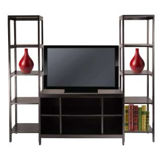 Modern TV Stand Plasma LCD Dark Espresso w Bookshelves  