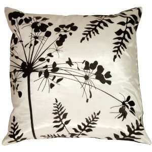     White with Black Spring Flower and Ferns Pillow