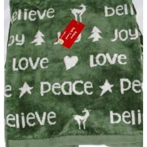  Green Christmas Bath Towel Plush Cotton Joy Believe Love 