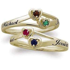 10K Gold Couples Name & Birthstone Heart Ring   Personalized Jewelry