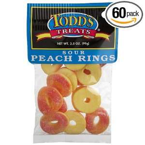 Todds Treats Sour Peach Rings, 3.5 Ounce Bags (Pack of 60)  