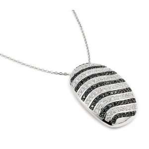  Fine Cz Black And White Pave Stripe Pattern Necklace 16 