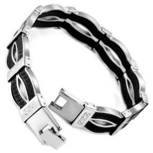   Stainless Steel Black Rubber Solid Bracelet Bangle Hand Chain Jewelry