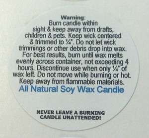 96 Candle Warning Label Burning Instructions   Container or Soy Wax 