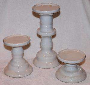 Set of 3 Ceramic Tiered Pillar Candle Holders Ball Candle Holder White 