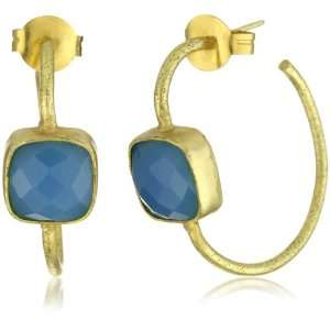    Kanupriya Blue Lagoon Blue Chalcedony Hoop Earrings Jewelry