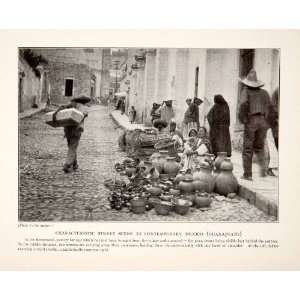 1928 Print Mexico Street City Bowl Vase Pottery Market Coffin Child 