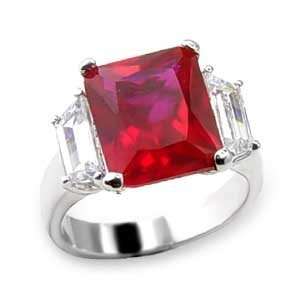  Rhodium Plated Bras Ring with Ruby Colored CZ Jewelry