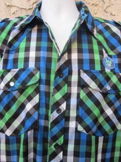 Mens Raider Jean Co. Plaid Shirt Lime Blue Black XL  