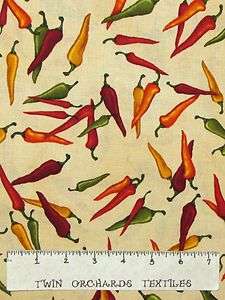 Chili Pepper Red Green Yellow   Robert Kaufman Novelty Quilt Fabric 