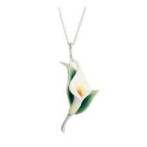   Porcelain Calla Lily flower Rhodium plated brass & porcelain necklace