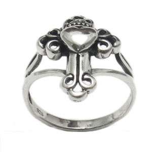 Sterling Silver Claddagh Love Cross Ring O5 1406  