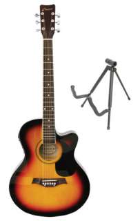 NEW Crescent SUNBURST Electric Acoustic Guitar+STAND  