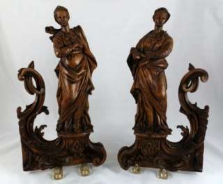 Antique Pair Of 18th Century Flemish Figural Wood Carving Wall Mantel 