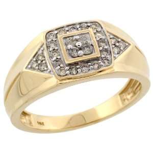 14k Gold Mens Square Diamond Ring, w/ 0.40 Carat Brilliant Cut 