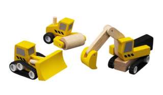Plan Toys ROAD CONSTRUCTION SET of 3 Vehicles 6014 Bulldozer Excavator 
